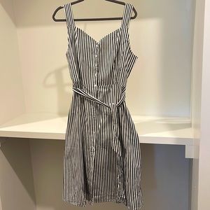 Stripe Woven Cotton Dress black/white
